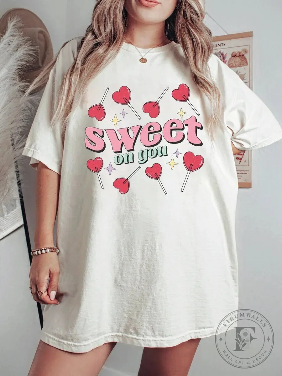 Sweet On You Valentine's Day Heart Lollipops Graphic T-Shirt